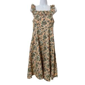 Ann Taylor Floral Linen Blend Square Neck Midi Dress Size 10P Bloomcore Event